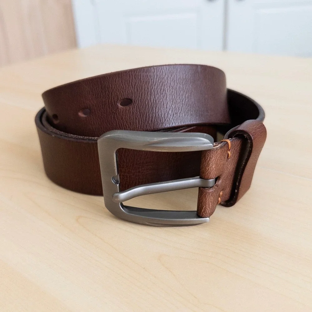 Mens Leather Belt Size 46 Brown Gunmetal Buckle Heritage Preppy Office Classic